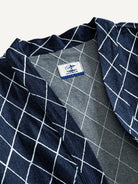 Close-up of traditional kimono collar and neckline on Diamond Grid Haori Kimono