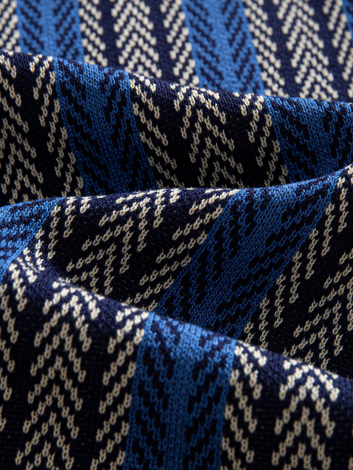 Close-up texture of herringbone jacquard knit fabric on OROMEN Savile Herringbone Knit Shirt