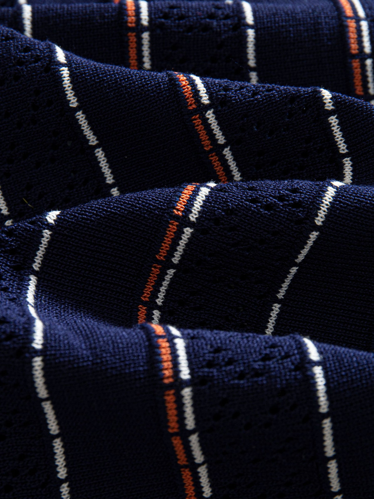 Close-up texture of open-knit jacquard stripe fabric on OROMEN Tally Stripe Open-Knit Shirt