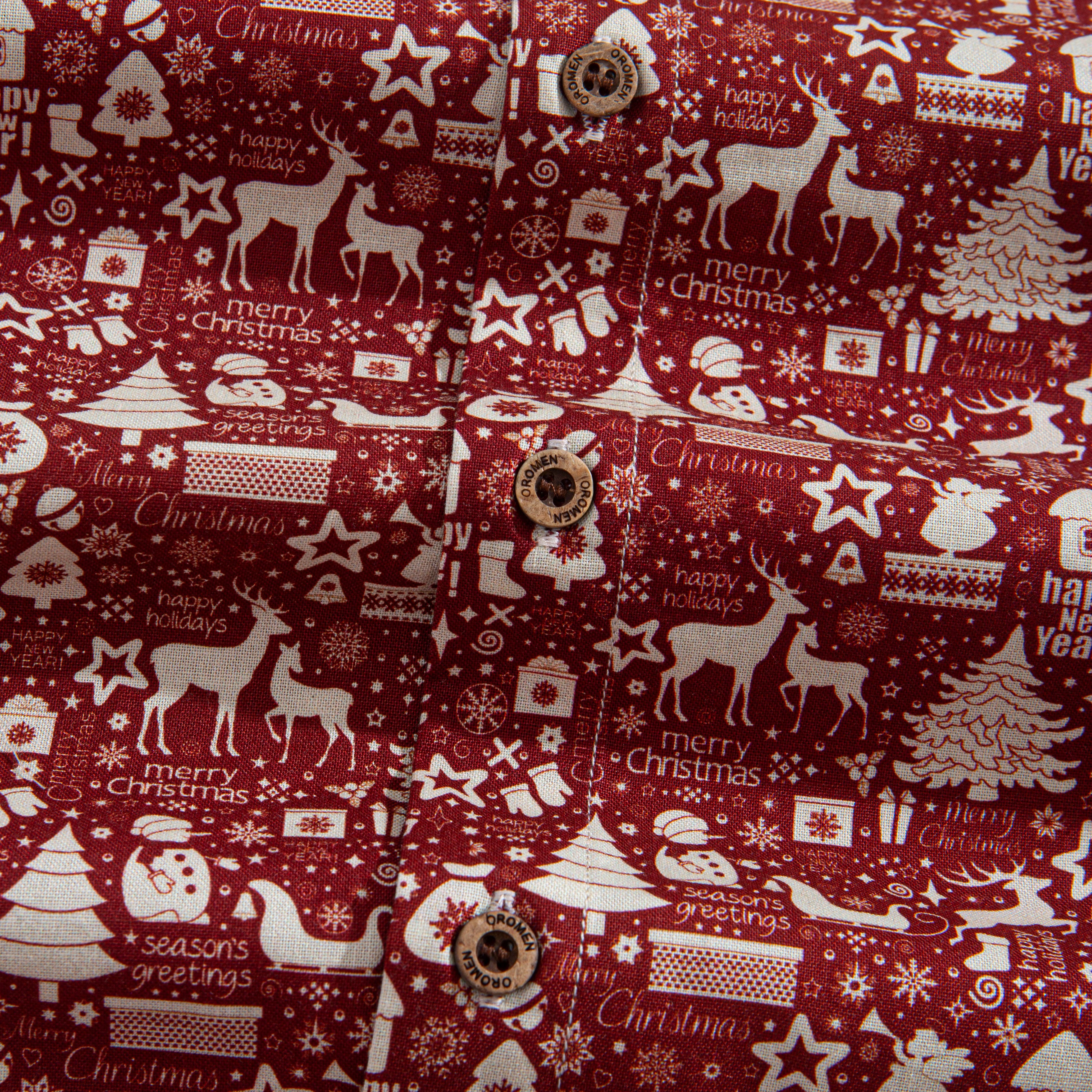 Coconut Button Detail – OROMEN Fantasy Christmas Patchwork Shirt