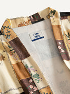 Collar detail of OROMEN 100% cotton patchwork floral kimono jacket