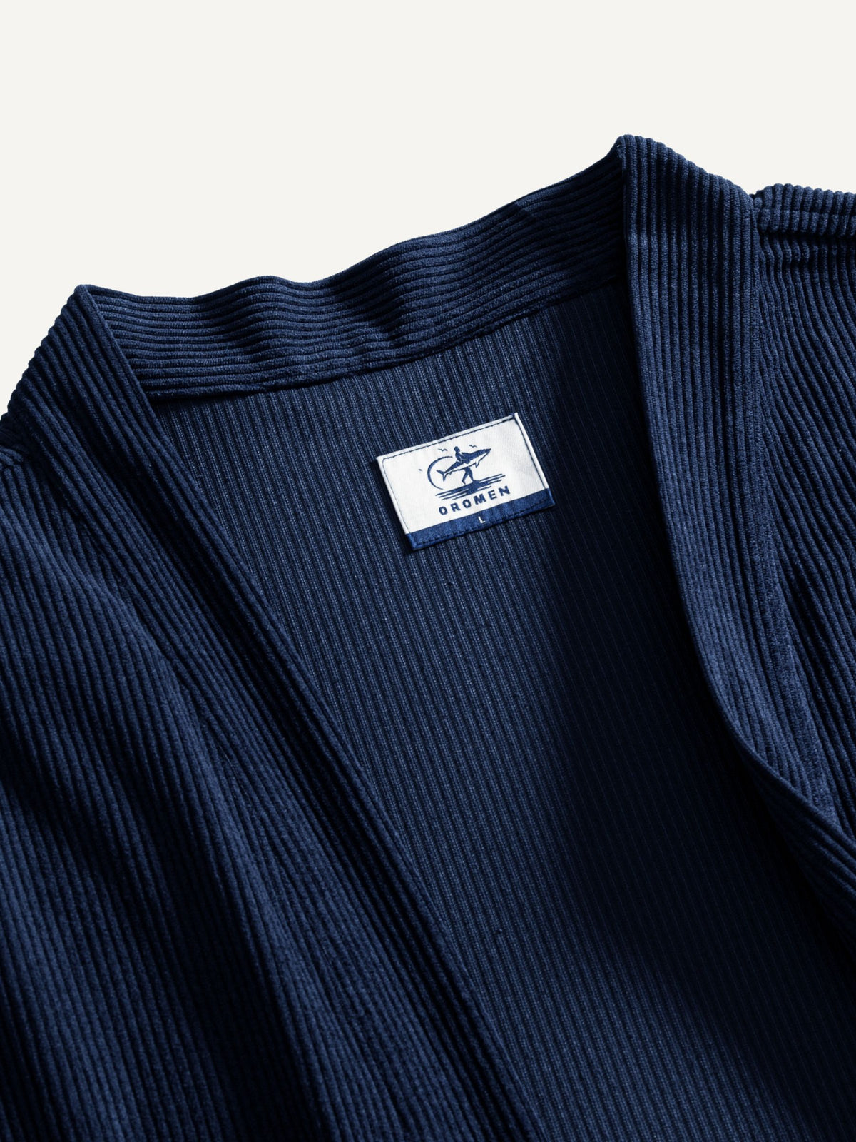 Collar detail of OROMEN Mottainai corduroy haori kimono jacket