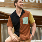 Contrast Corduroy Shirt Model Front Shot – OROMEN Patchwork
