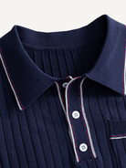 Contrast-tipped polo collar and button placket detail on OROMEN Contrast-Tipped Ribbed Knit Polo