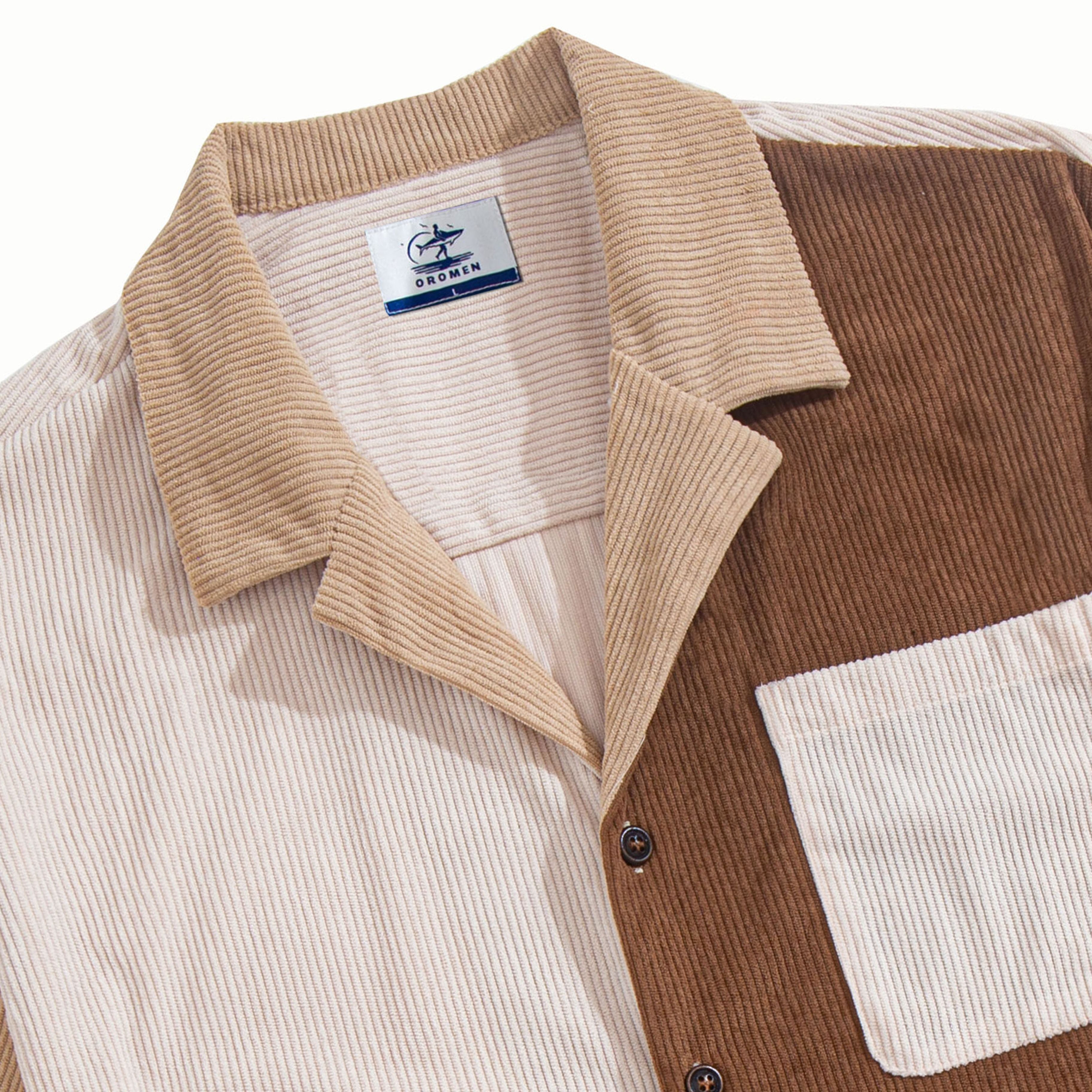 OROMEN | Coffee Brown Colorblock Corduroy Shirt | 100% Cotton Camp