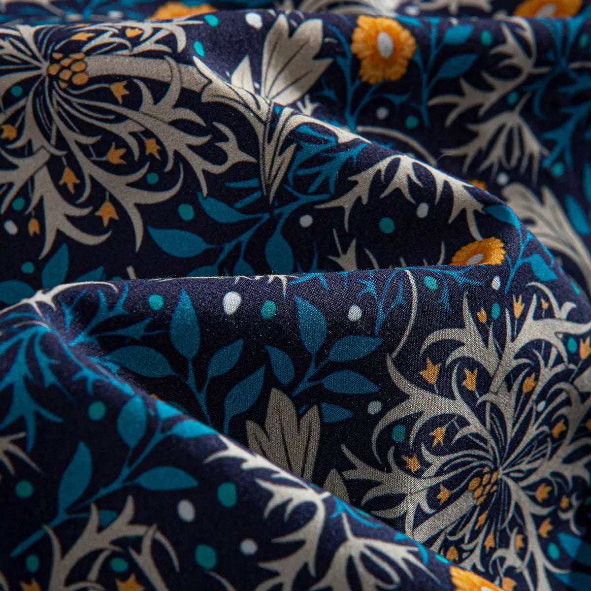 Cotton Lyocell fabric texture on Honeysuckle Vines shirt - 52% cotton 48% Tencel blend