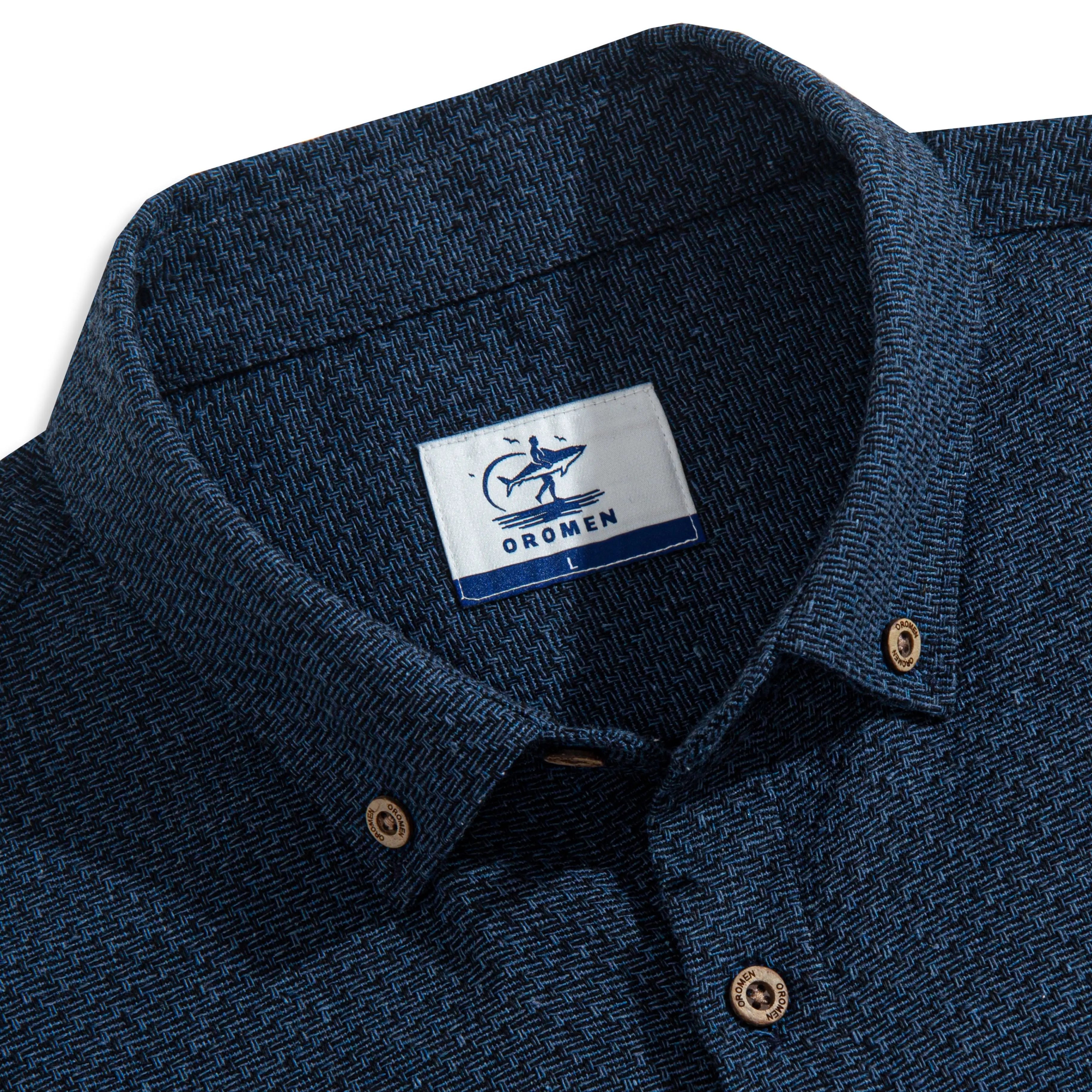 Cotton linen shirt button-down collar detail - classic casual design