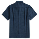 Cotton linen woven shirt back view - box pleat and side vent detail