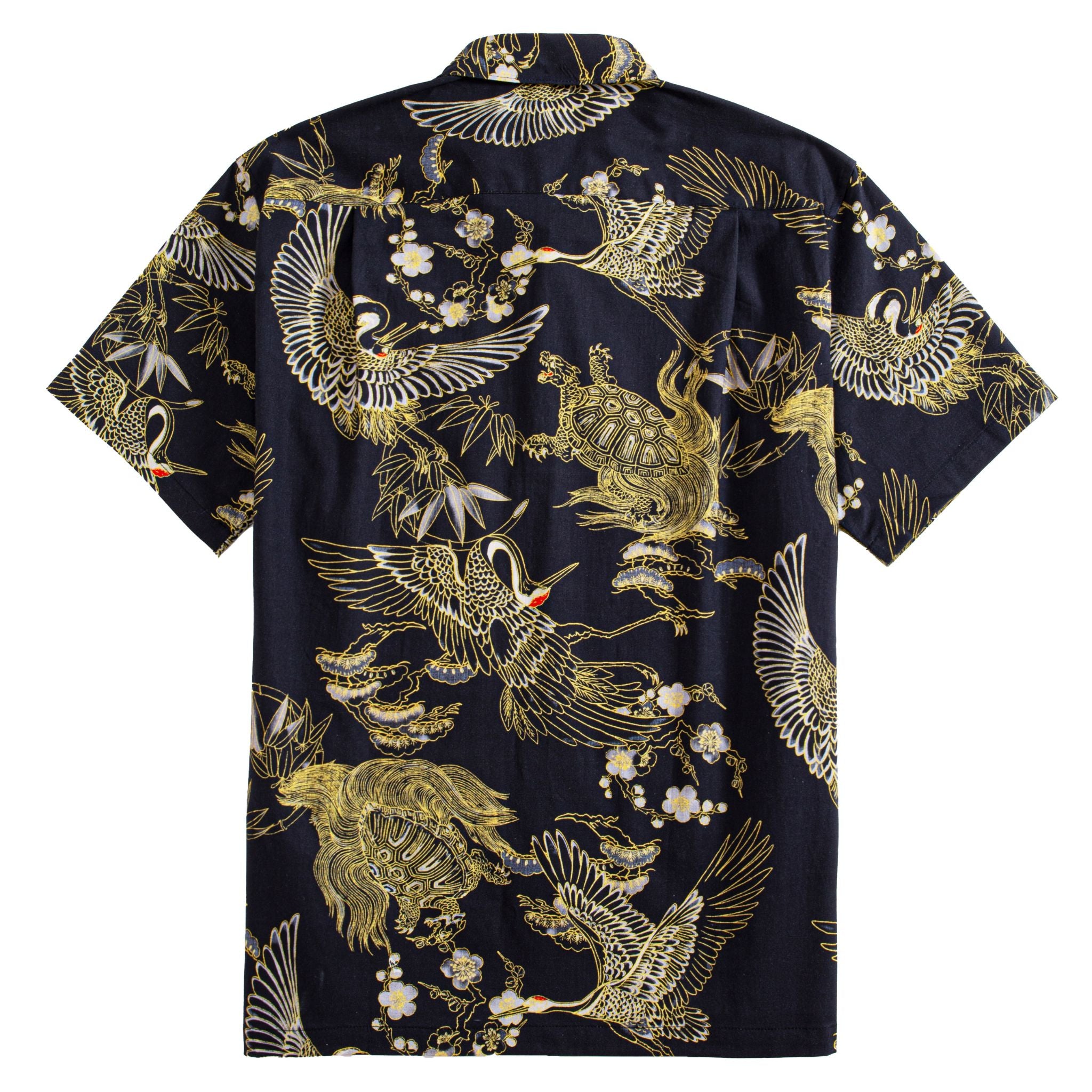 Crane Elegance Japanese Ukiyo-e Cotton Shirt | OROMEN