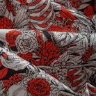 Dark Night Rose Hawaiian Shirt – Fabric Texture Close-Up Skull & Red Rose Print
