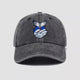 Dark grey washed cotton denim hat with Japanese wave and whale tail embroidery