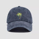 Denim blue vintage washed baseball cap - embroidered palm tree design