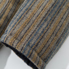 Dropped three-quarter sleeve cuff detail, OROMEN KIMONO020 Striped Kimono Coat, wide sleeve opening, yellow stripe cotton edge