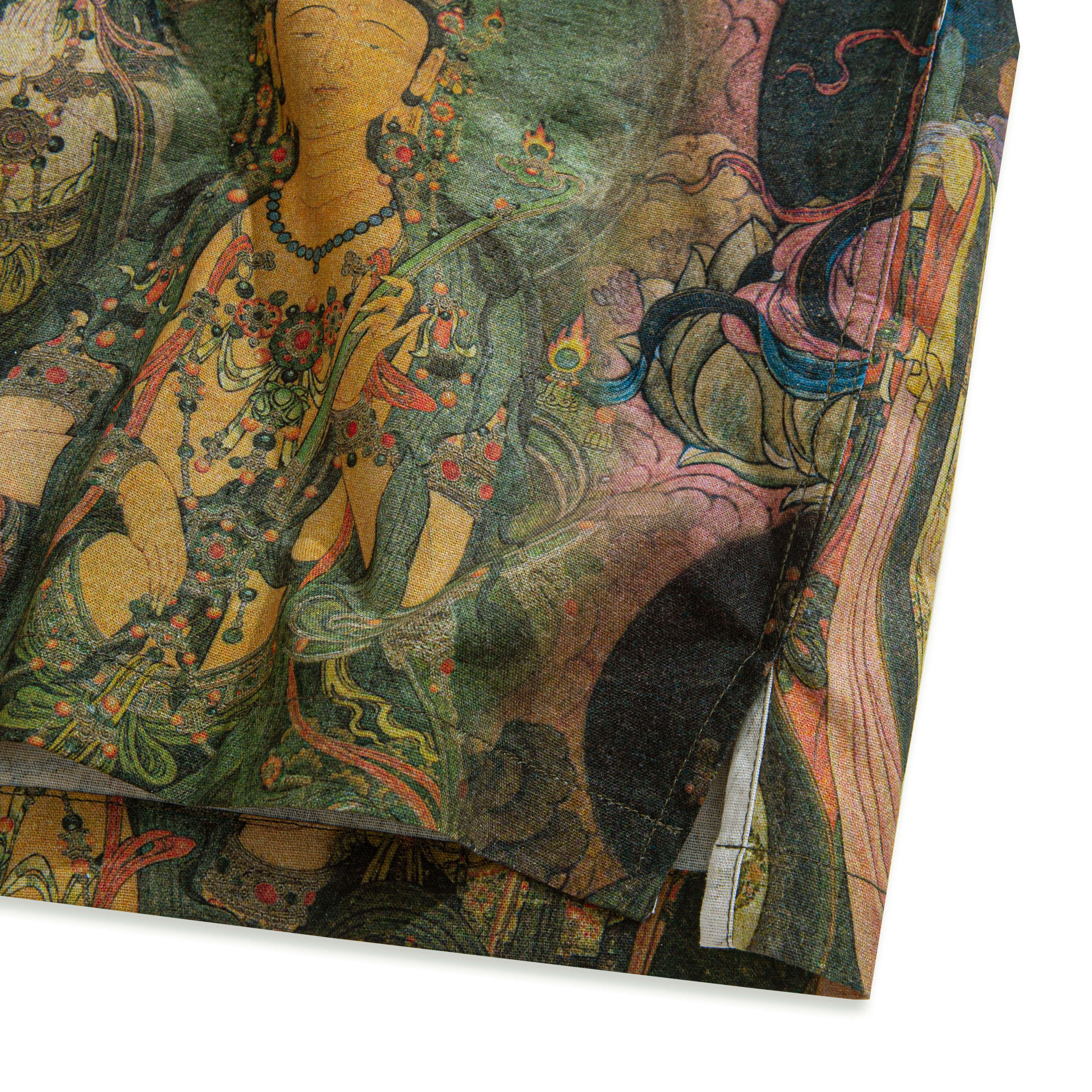 Dunhuang Mythology aloha shirt button-down collar with natural coconut buttons