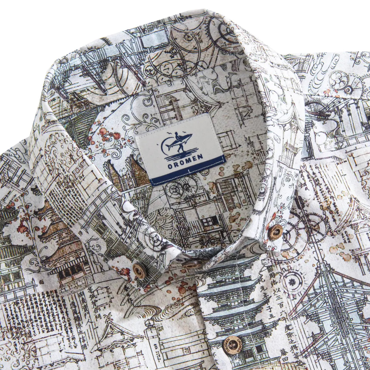 Elegance of Pagodas Aloha Shirt – Button-Down Collar Detail