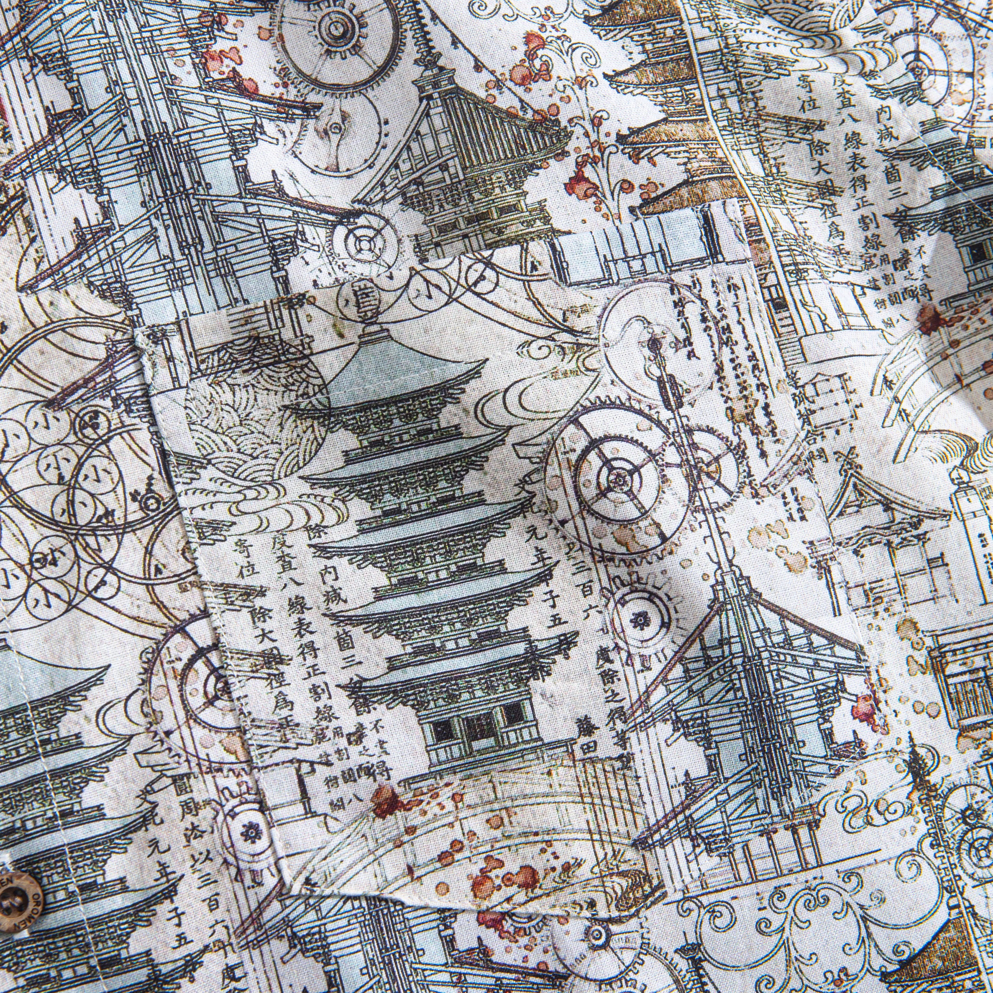 Elegance of Pagodas Aloha Shirt – Chest Pocket Detail