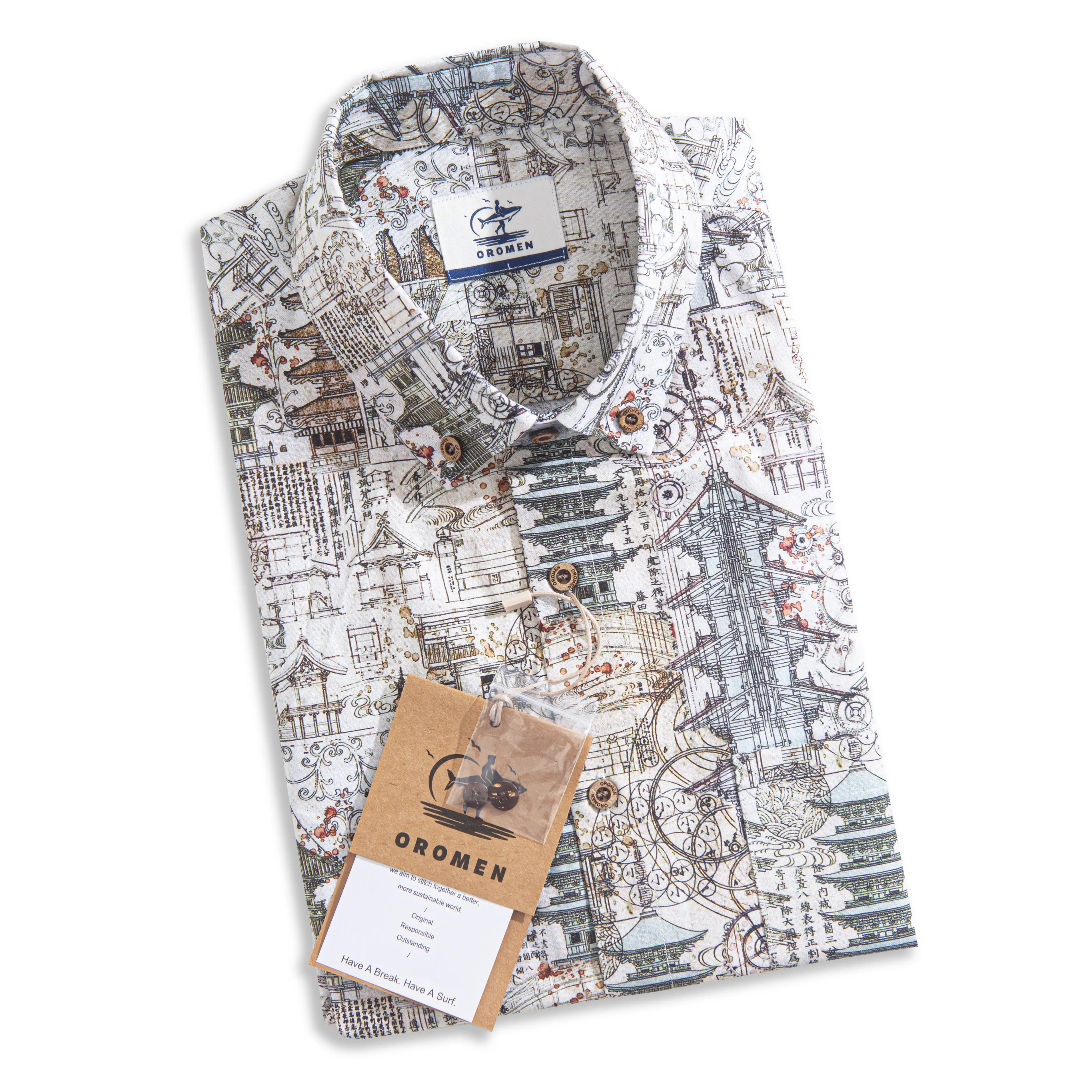 Elegance of Pagodas Aloha Shirt – Folded Flat Lay