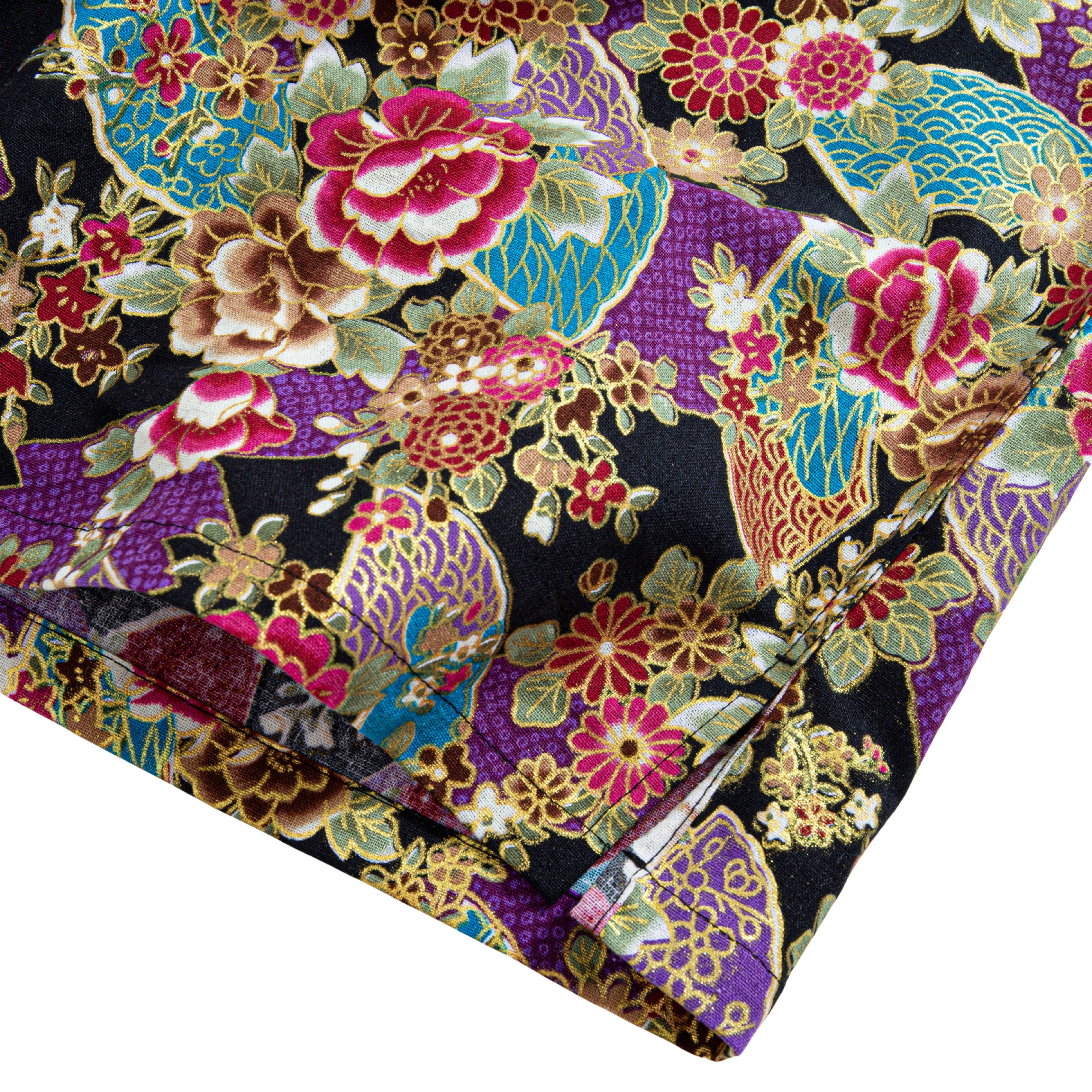 Elegant Peony shirt fabric texture and hand-painted print close-up