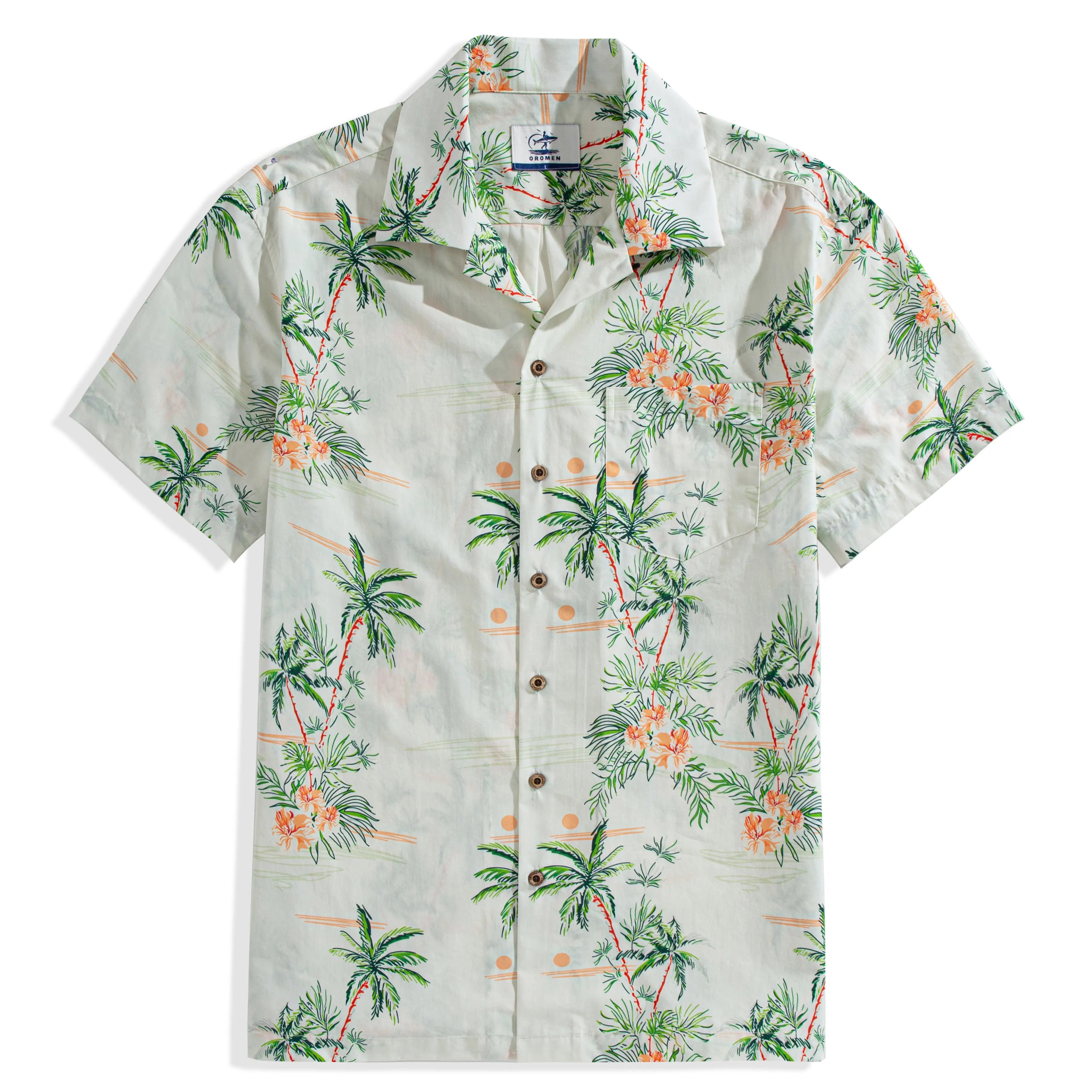 Elegant coconut tree Aloha shirt in beige - OROMEN Lyocell-Cotton blend