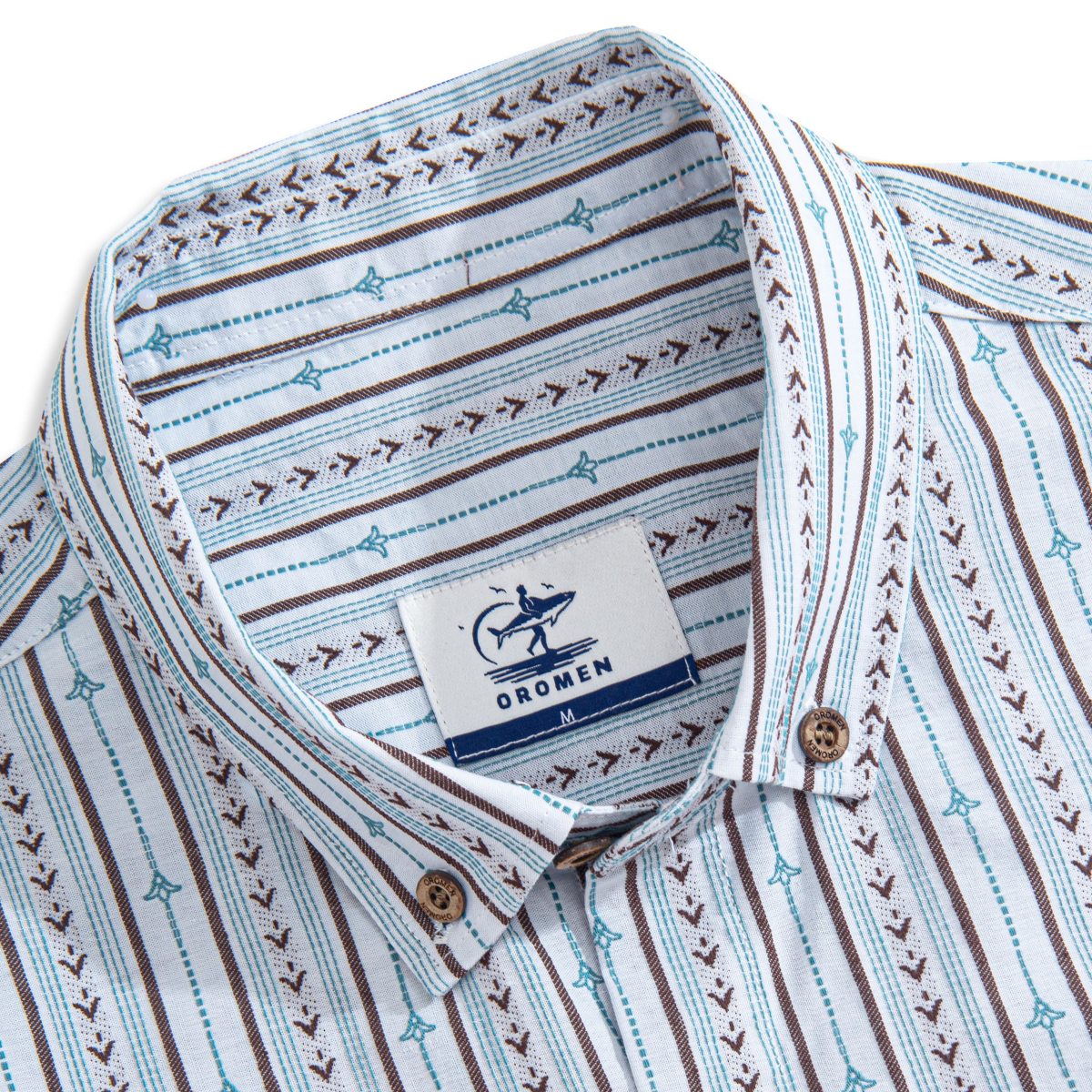 Embroidered flower bud detail on vintage ribbon striped cotton shirt