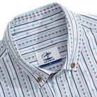 Embroidered flower bud detail on vintage ribbon striped cotton shirt