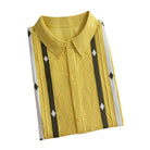 Folded men's yellow diamond jacquard viscose knit shirt, flat lay on white background – OROMEN
