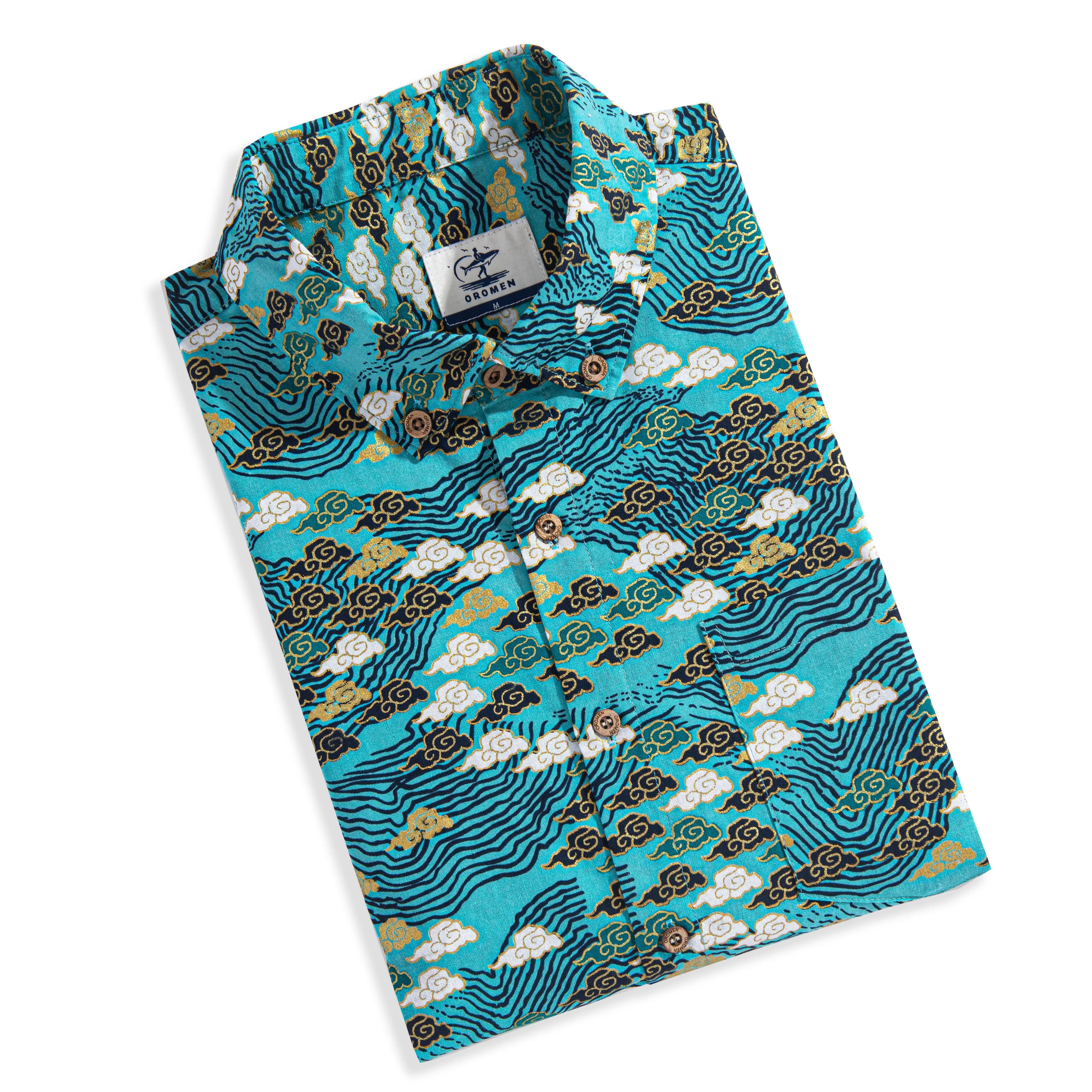 Folded view of Auspicious Clouds Japanese Ukiyo-e Aloha shirt