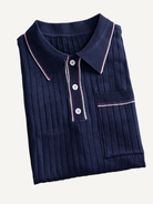 Folded view of OROMEN Contrast-Tipped Ribbed Knit Polo