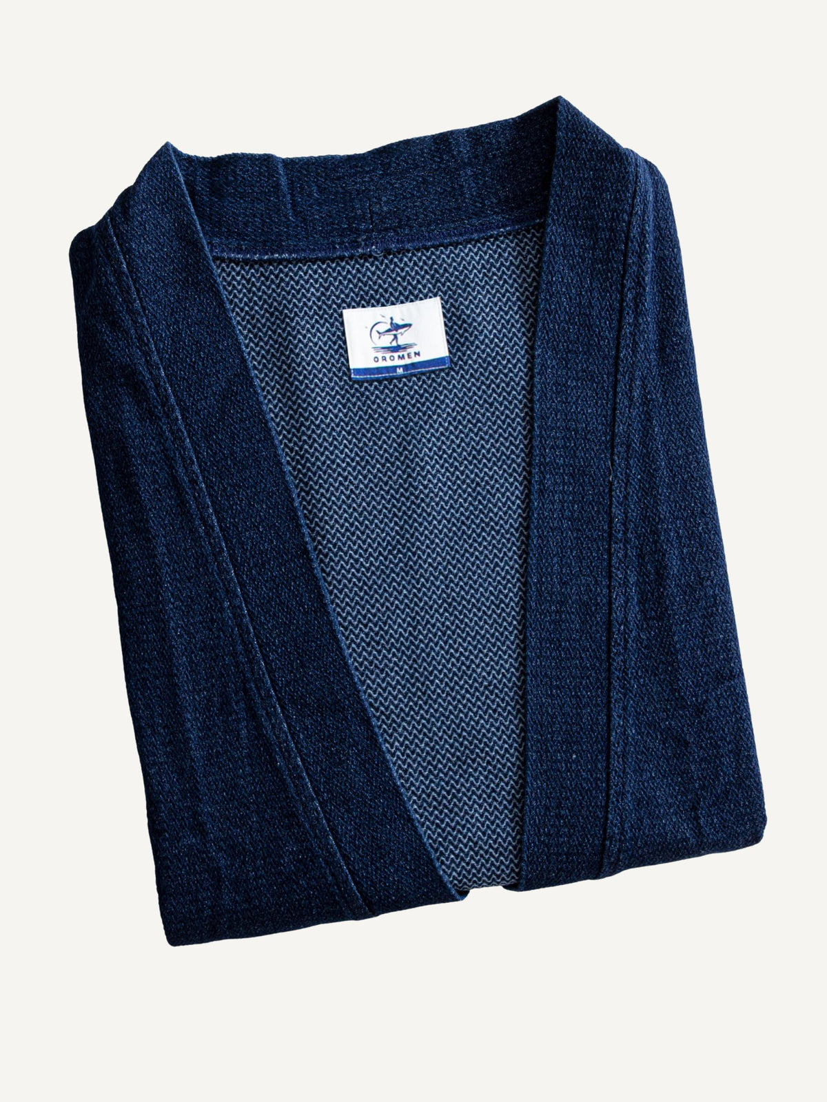 Folded view of OROMEN Indigo Sashiko Haori Kimono
