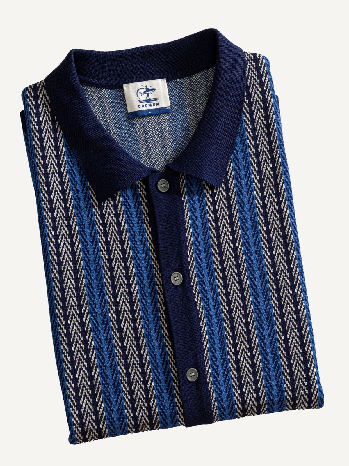 Folded view of OROMEN Savile Herringbone Knit Shirt