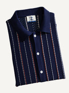 Folded view of OROMEN Tally Stripe Open-Knit Shirt