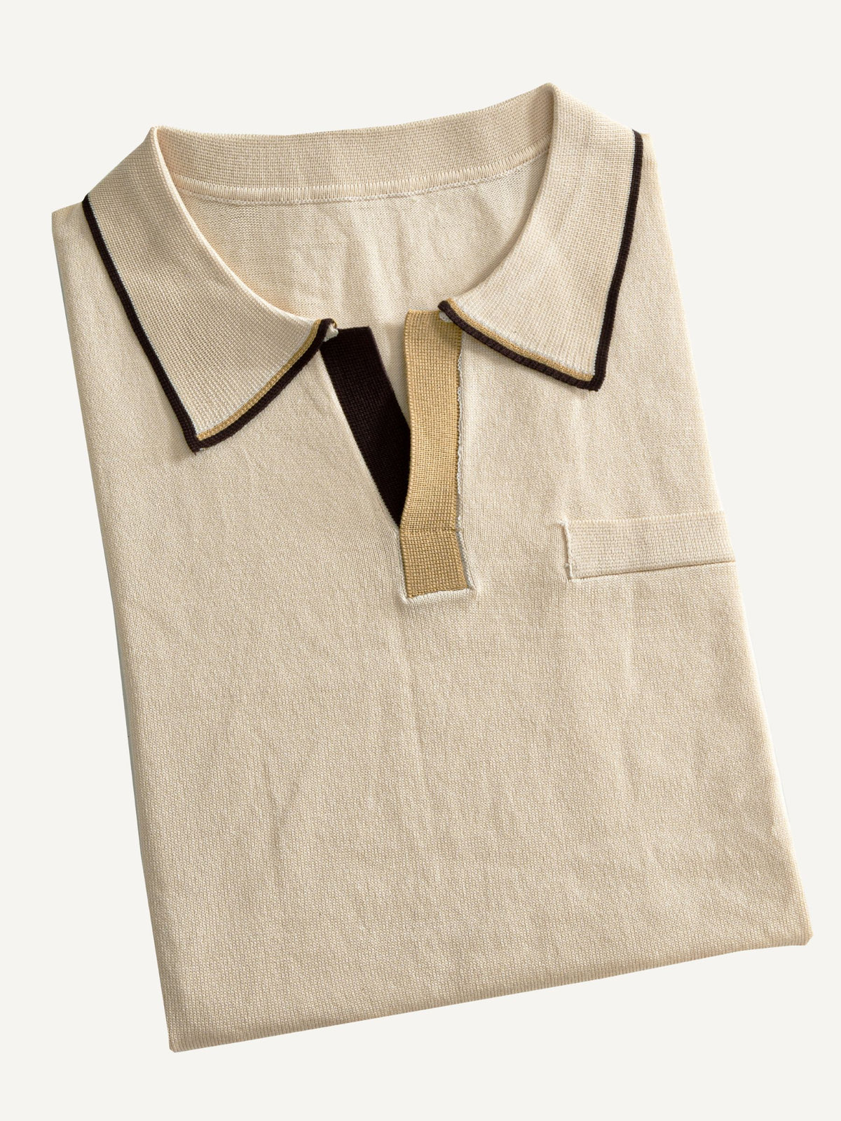 Folded view of OROMEN Toasted Trim Knit Polo
