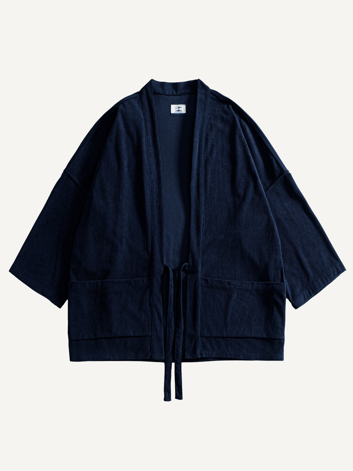 Front flat lay of OROMEN Mottainai corduroy haori kimono jacket