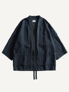 Front flat lay of OROMEN textured tie-front kimono cardigan