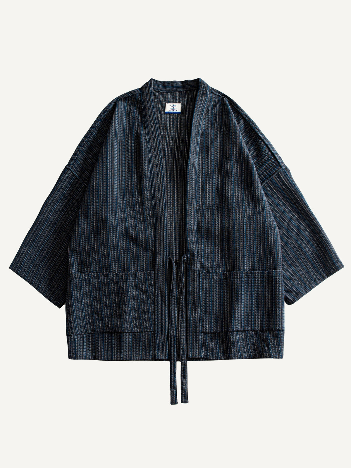 Front flat lay of OROMEN textured tie-front kimono cardigan
