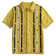 Front flat lay of men's yellow retro stripe diamond jacquard knit shirt on white background – OROMEN