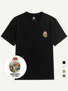 Front flat lay view of OROMEN Bottle Garden Embroidery T-shirt in black