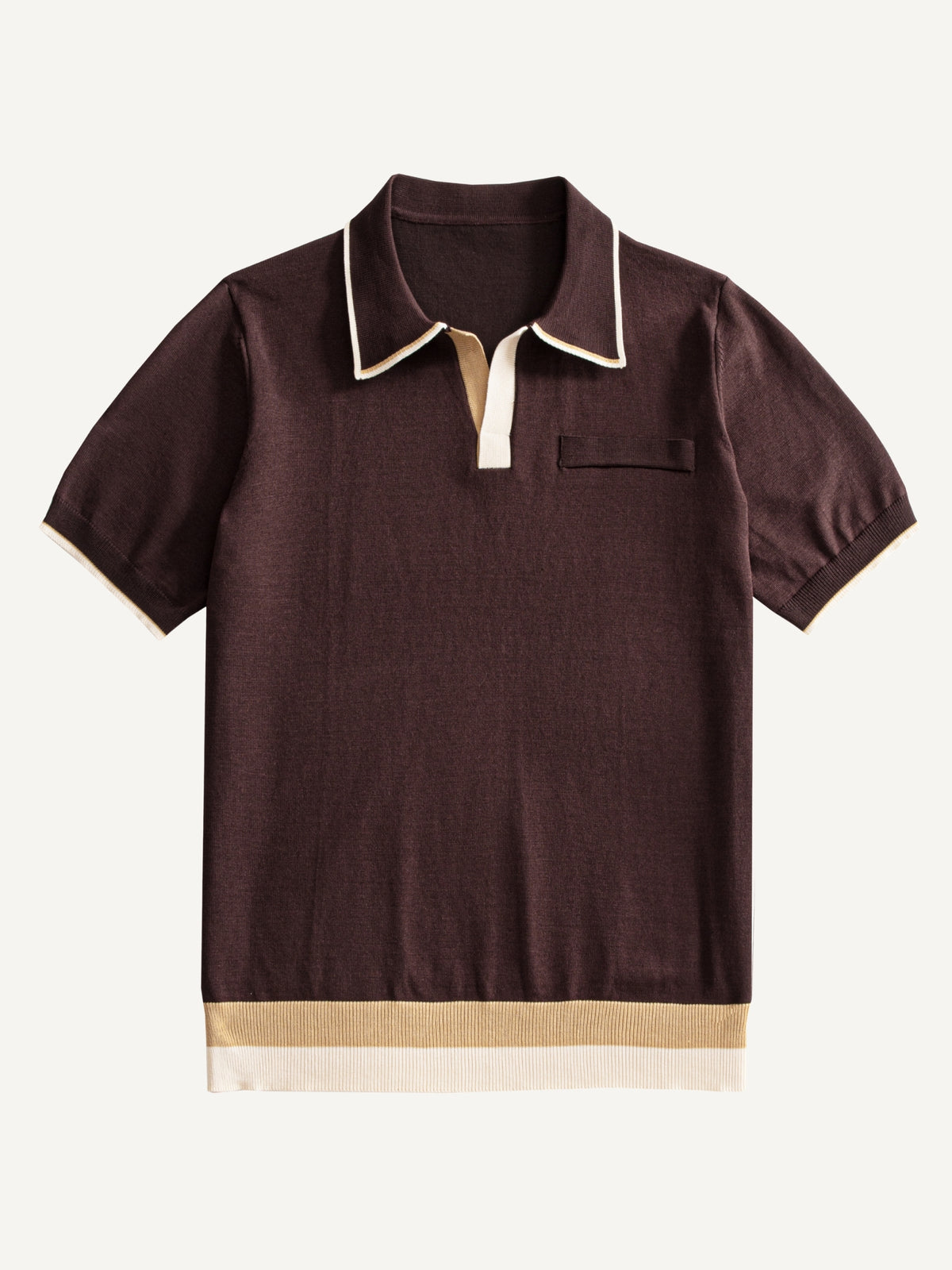 Front flat lay view of OROMEN Casa Mocha Knit Polo