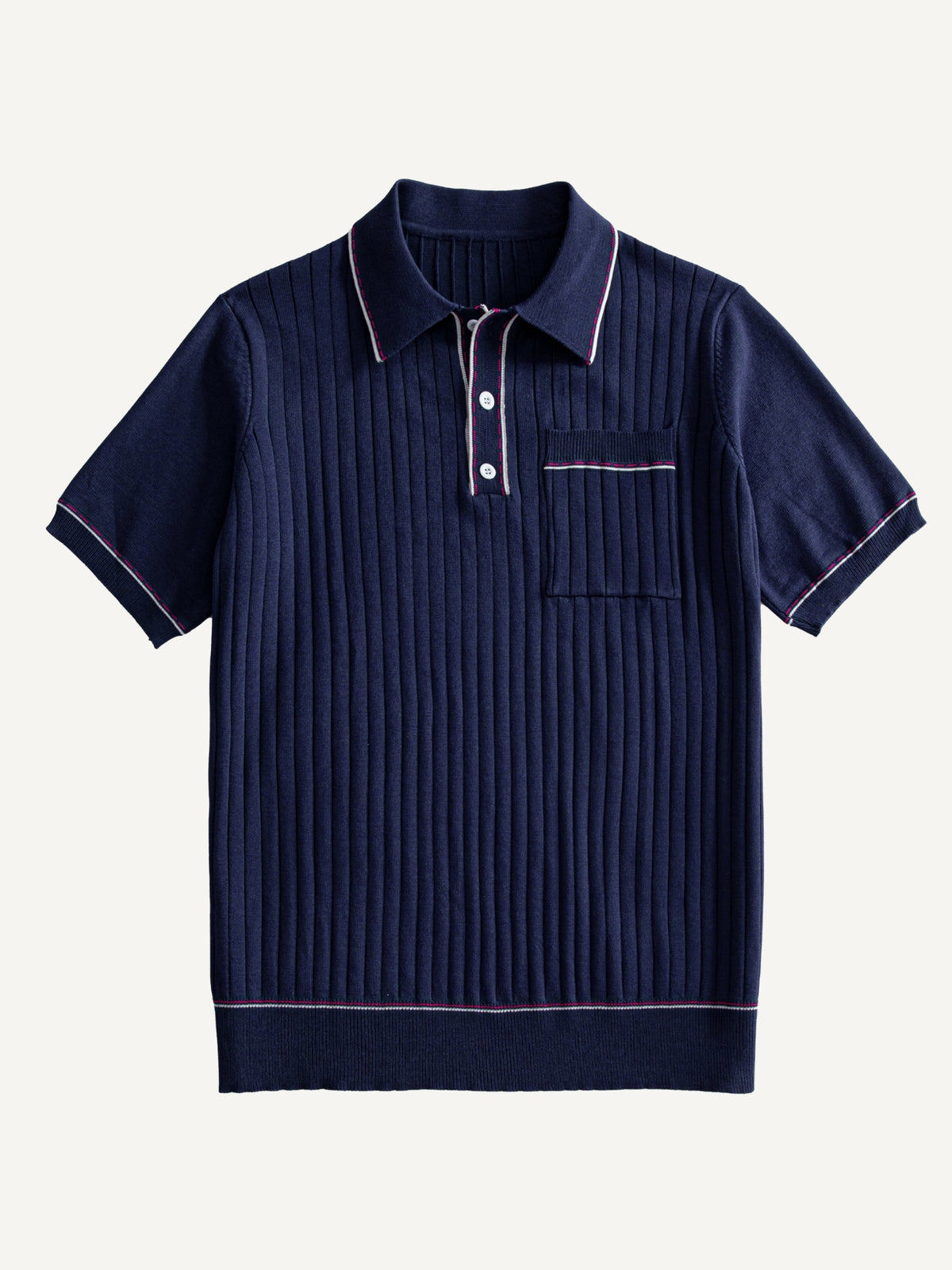 Front flat lay view of OROMEN Contrast-Tipped Ribbed Knit Polo