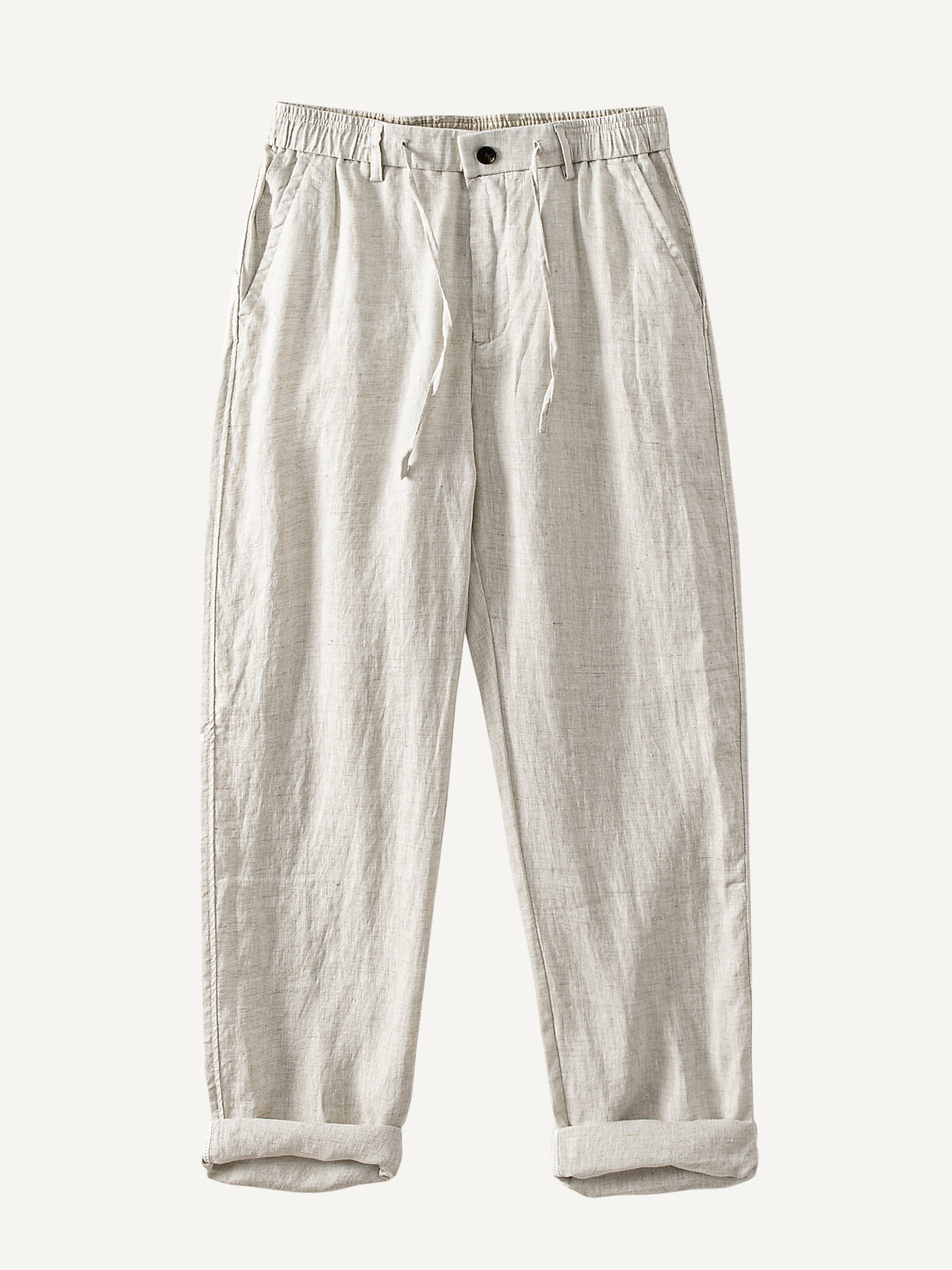 Front flat lay view of OROMEN Crosshatch Weave Relaxed Trousers