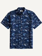 Front flat lay view of OROMEN Hokusai Kairin Shirt in navy