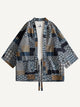 Front flat lay view of OROMEN Indigo Asanoha Patchwork Haori Jacket in 100% cotton with traditional Japanese motifs