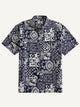 Front flat lay view of OROMEN Indigo Katazome Shirt in navy blue