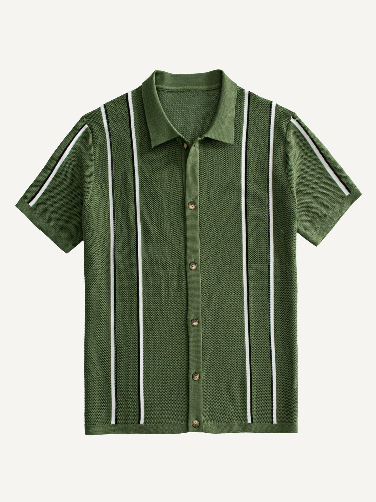 Front flat lay view of OROMEN Marcel Striped Knit Polo