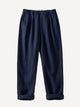 Front flat lay view of OROMEN Pleated Relaxed Fit Linen Trousers in Navy