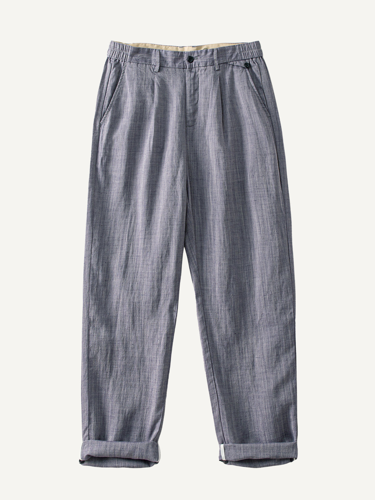 Front flat lay view of OROMEN Pleated Relaxed Fit Linen Trousers