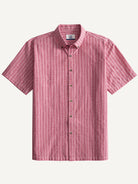 Front flat lay view of OROMEN Sashiko Coral Cotton Shirt in washed coral