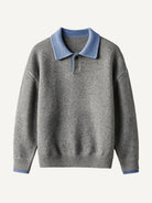 Front flat lay view of OROMEN Two-Tone Collar Knit Sweater