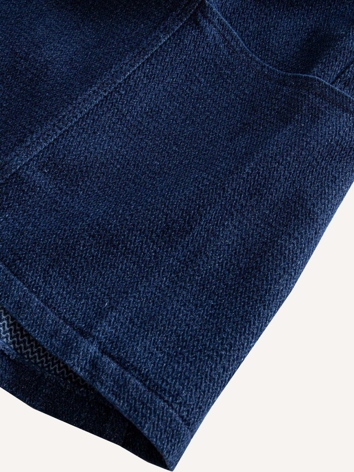 Front patch pocket detail on OROMEN Indigo Sashiko Haori Kimono