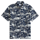 Front view of OROMEN Seigaiha Asanoha Sakura Japanese pattern short sleeve shirt in Navy
